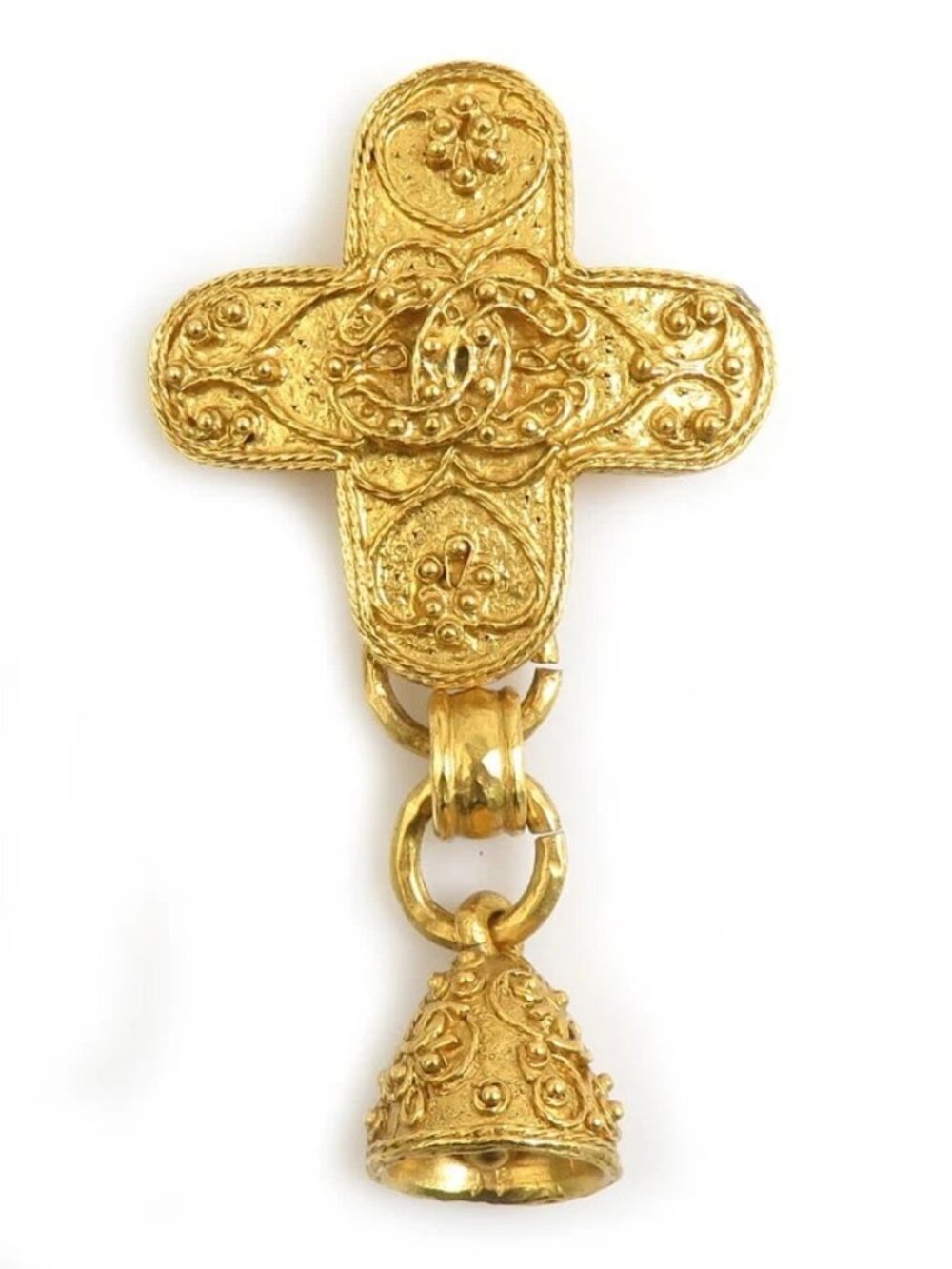 CHANEL Vintage CC Logo Bell Brooch Gold Metal